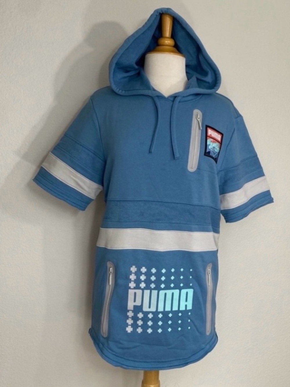 NWT New Puma x Pink Dolphin Blue Amplitude Oversize Short Sleeve Hoodie Size S